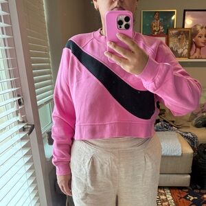 Nike Pink Boxy Cropped Sweatshirt with Nike Swoosh